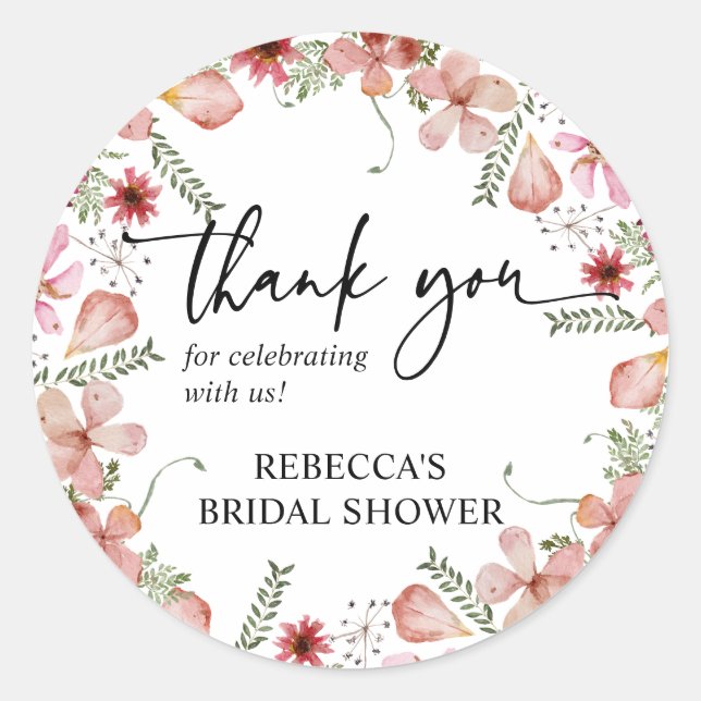 Pink Peach Thank You Round / Square Favour Sticker (Front)