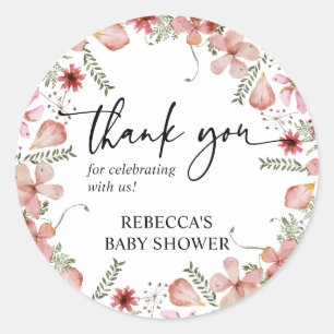 Pink Peach Thank You Round Square Favour Sticker