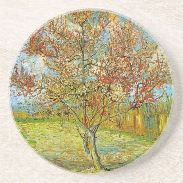 Pink Peach Tree in Blossom by Vincent van Gogh Coaster (Front)
