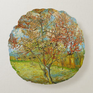 Pink Peach Tree in Blossom by Vincent van Gogh Round Cushion