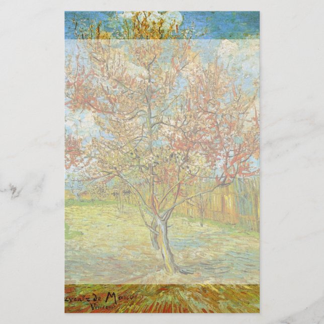 Pink Peach Tree in Blossom by Vincent van Gogh Stationery (Front)
