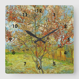 Pink Peach Tree in Blossom Reminiscence of Mauve Square Wall Clock