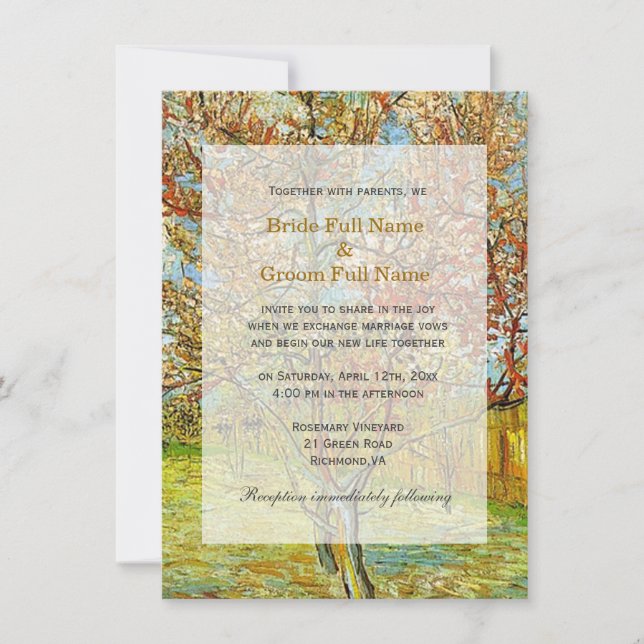 Pink Peach Tree in Blossom wedding Invitations (Front)