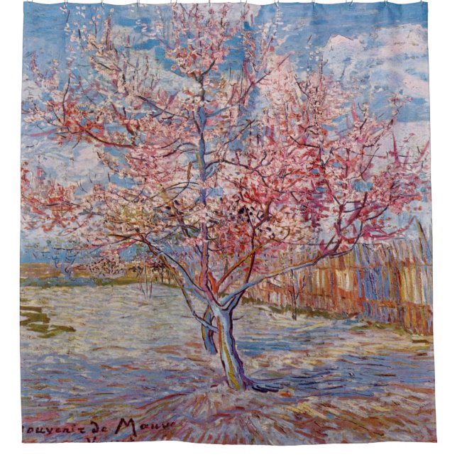 Pink Peach Tree Van Gogh Art Painting Shower Curtain (Front)