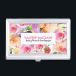 Pink & Peach Watercolor Floral Collage Business Card Holder<br><div class="desc">Modern elegant trendy pink and peach watercolors floral collage wedding planner and event organiser.
Customisable business card case holder. Matching card is available.</div>