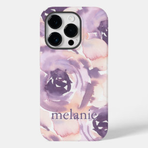 Pink Peach Watercolor Floral monogram Case-Mate iPhone 14 Pro Case