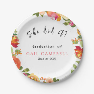 Pink & peach watercolor floral paper plate