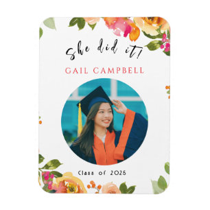 Pink & peach watercolor floral photo magnet