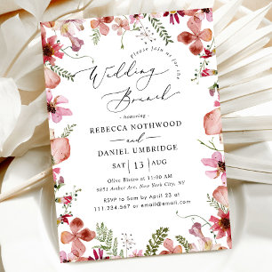 Pink Peach Watercolor Floral Wedding Brunch  Invitation