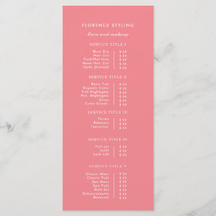 Pink Peach Watercolor Hair Makeup Stylist Pricing Menu