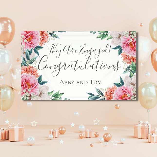 Pink Peach White Floral Peony Engagement Banner (Creator Uploaded)