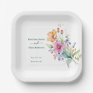 Pink Peach Yellow Blooms Paper Plate