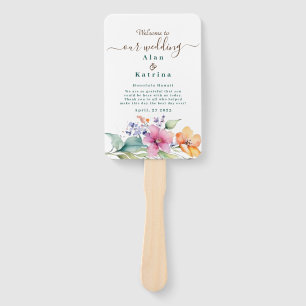Pink Peach Yellow Blooms Set of Program Fans