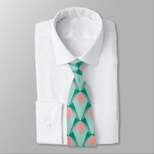 Pink Peach Yukka And Green Art Deco Pattern Tie