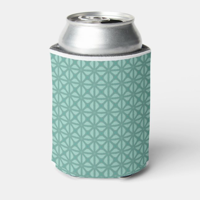 Pink Peach Yukka And Green Lattice Tile Pattern Can Cooler (Can Back)