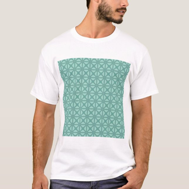 Pink Peach Yukka And Green Lattice Tile Pattern T-Shirt (Front)