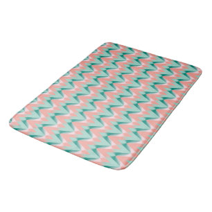 Pink Peach Yukka And Green ZigZag Pattern Bath Mat