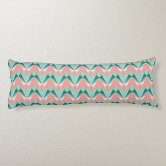 Pink Peach Yukka And Green ZigZag Pattern Body Cushion (Back)