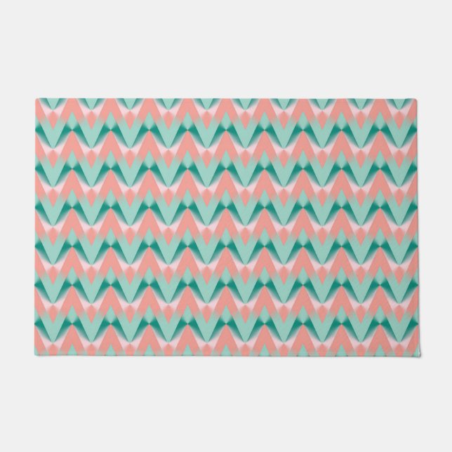 Pink Peach Yukka And Green ZigZag Pattern Doormat (Front)