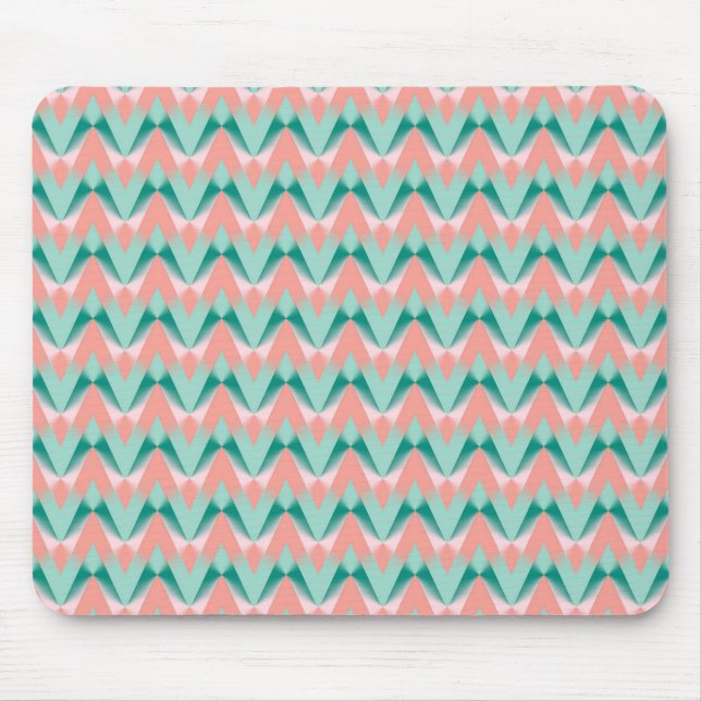 Pink Peach Yukka And Green ZigZag Pattern Mouse Mat (Front)