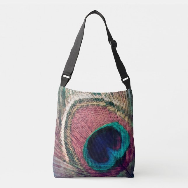 Pink Peacock Feather Chic Crossbody Bag (Front)