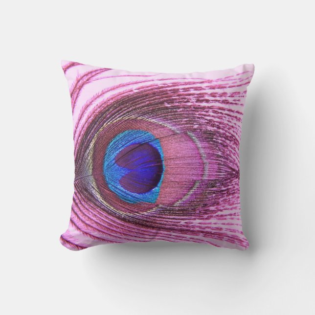 Pink peacock feather heart cushion (Front)