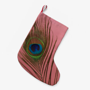 Pink Peacock Feather Small Christmas Stocking