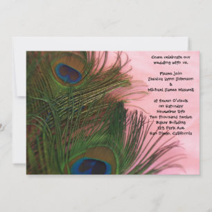 Pink Peacock Feathers Wedding Invitation