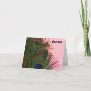 Pink Peacock Feathers Wedding Thank You Card