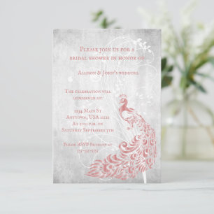 Pink Peacock Leaf Vine Bridal Shower Invite