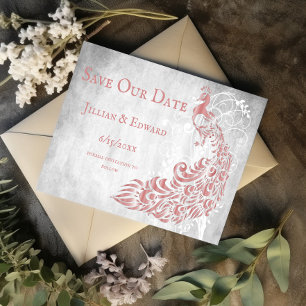 Pink Peacock Leaf Vine Save The Date Announcement