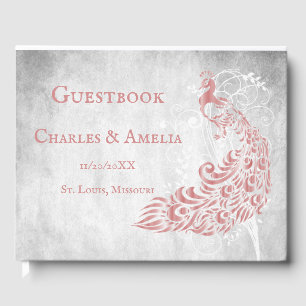 Pink Peacock Leaf Vine Wedding Guestbook