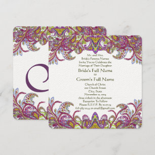 Pink Peacock Paisley Gatsby Wedding Invitation