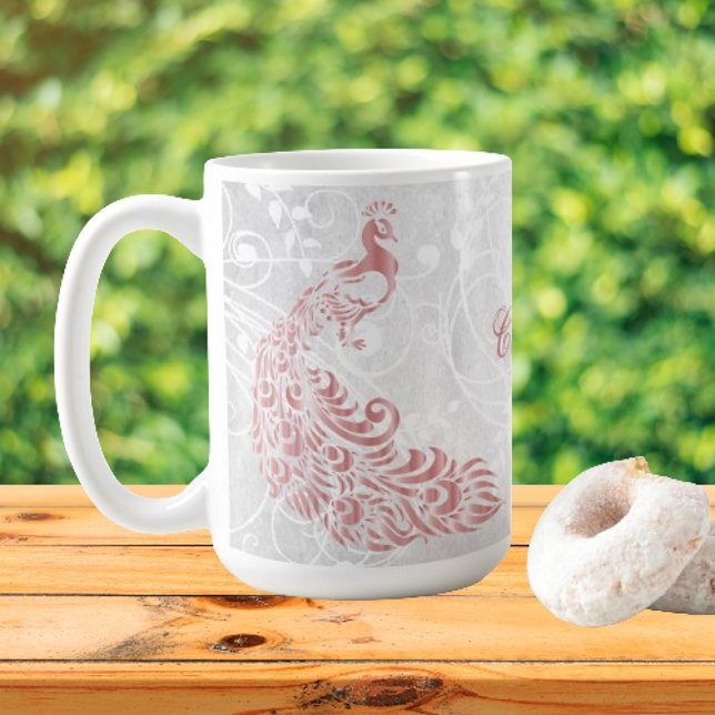 Pink Peacock Personalised Coffee Mug (Pink Peacock Personalized Coffee Mug)