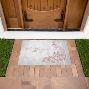 Pink Peacock Personalised Door Mat