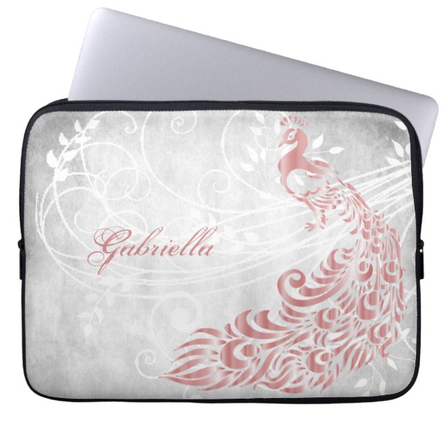 Pink Peacock Personalised Laptop Sleeve (Front)