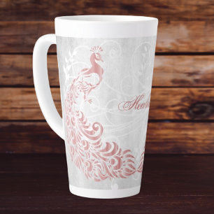 Pink Peacock Personalised Latte Mug