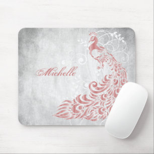 Pink Peacock Personalised Mouse Mat