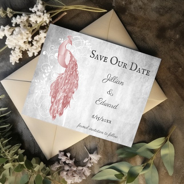 Pink Peacock Save The Date Announcement (Pink Peacock Save the Date)