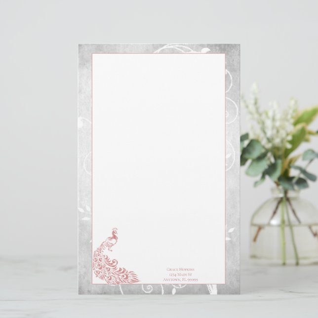 Pink Peacock Stationery (Standing Front)
