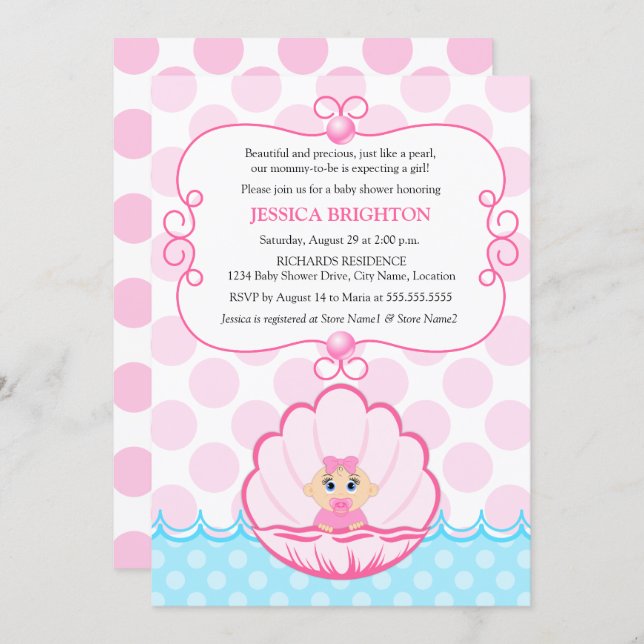 Pink Pearl Baby Girl Shower Invitation (Front/Back)