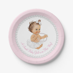 Pink Pearl Ballerina Baby Shower Paper Plate