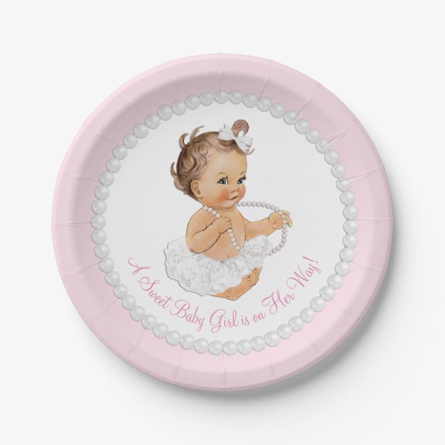 Pink Pearl Ballerina Baby Shower Paper Plate (Front)
