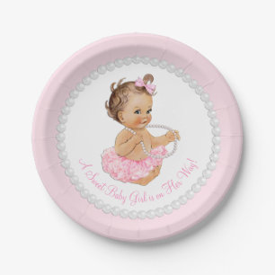 Pink Pearl Ballerina Baby Shower Paper Plate