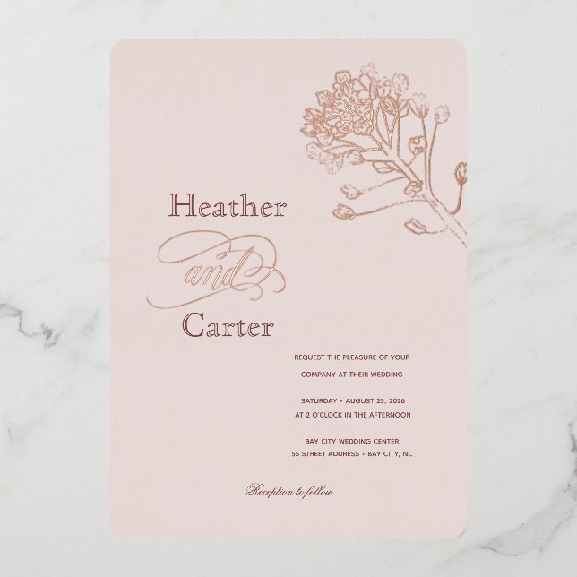 Pink Pearl Botanical Foil Invitation (Front)
