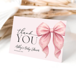 Pink Pearl Bow Baby Shower Thank You Card