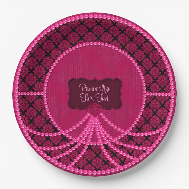 Pink Pearl Damask-Paper Party Plates (Front)