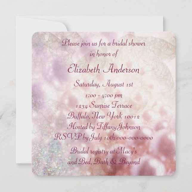 Pink Pearl Diamonds Elegant White Bridal Shower Invitation (Front)