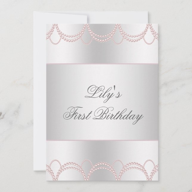 Pink Pearl Girls First Birthday Party Invitation (Front)