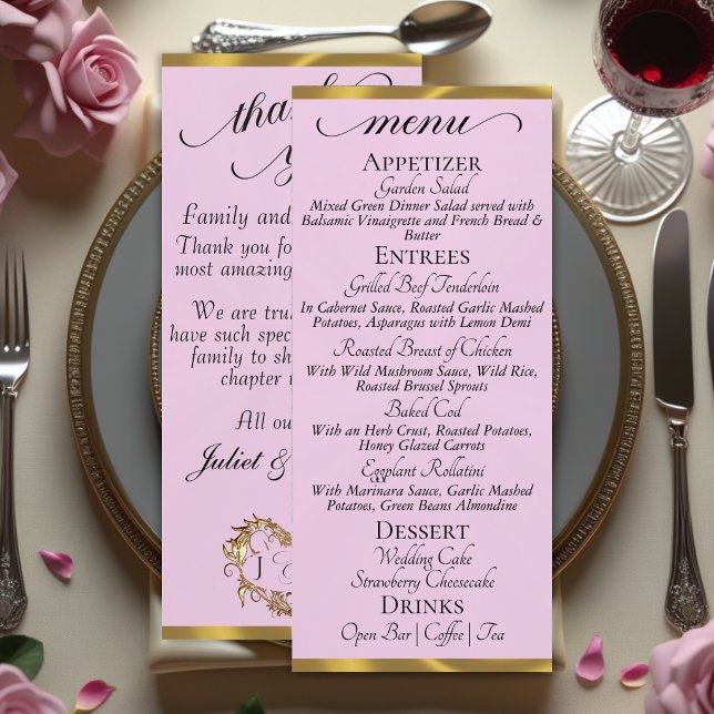 Pink Pearl/Gold - Monogram & Thank You Menu (Creator Uploaded)